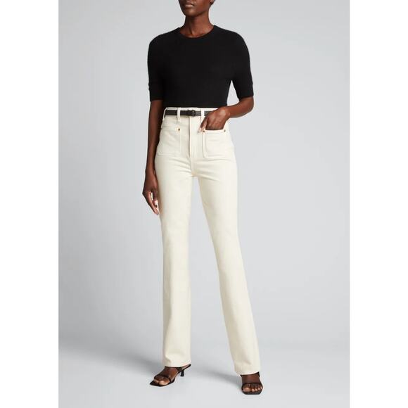 Khaite Isabella Straight Leg High Rise Cream Denim Pants Size 24 - Picture 1 of 8